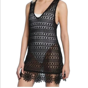Shade and Shore Crochet Black Cover Up Tank Dress M